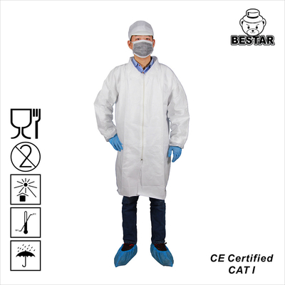 Cappotti bianchi eliminabili non tessuti del laboratorio delle speci del polsino dei rivestimenti eliminabili elastici del laboratorio