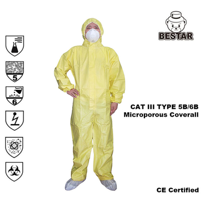 Tipo vestito protettivo chimico del gatto III delle tute mediche eliminabili di 5B/6B per l'ospedale